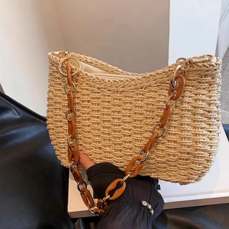 Women'S Vacation Accessories - Straw Woven Shoulder Bag for Women