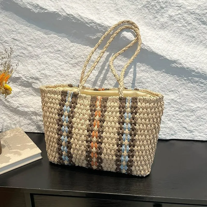 Women'S Vacation Accessories - Straw Tote Bag Women One-Shoulder Hand-Woven