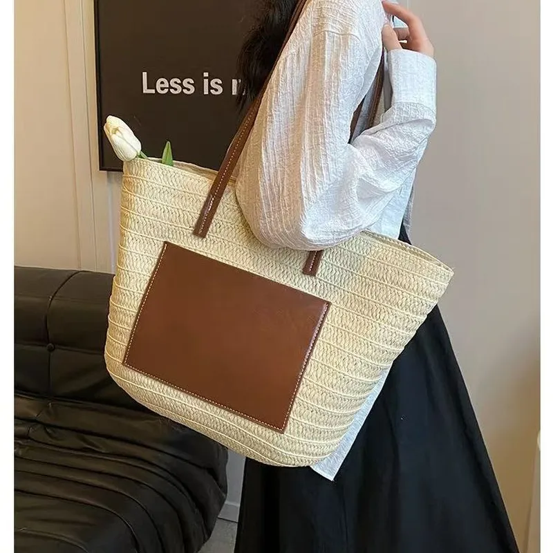 Women'S Vacation Accessories - Straw hand-woven tote bag large capacity