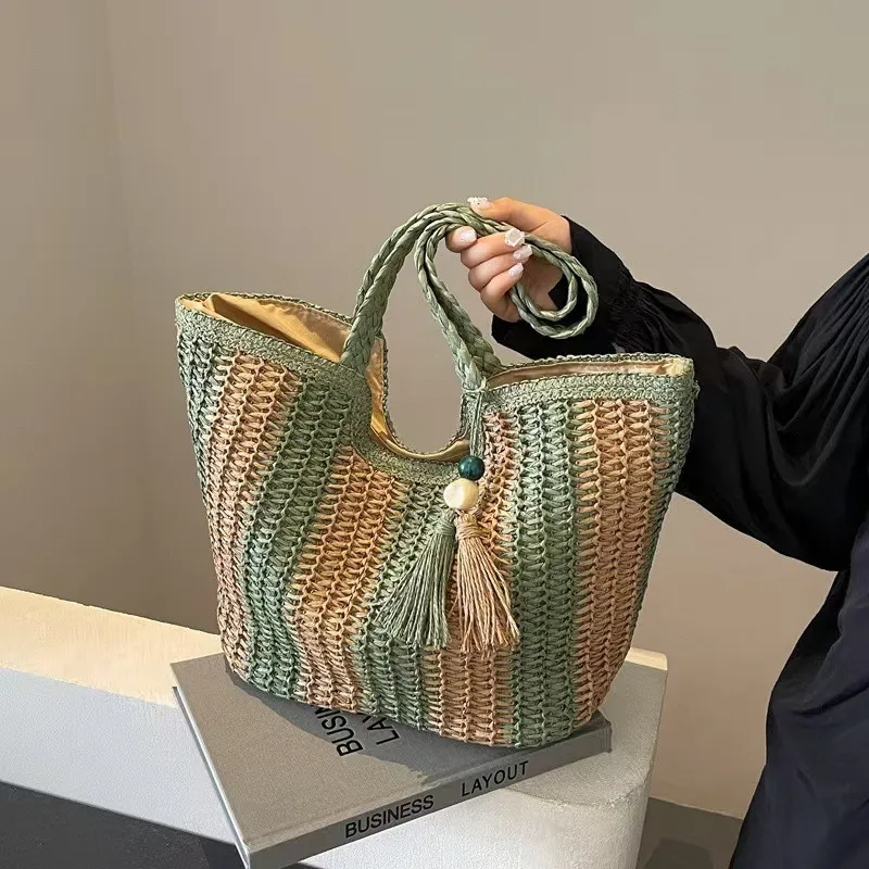Striped woven straw tote bag f – Women'S Vacation Accessories recenzja i cena