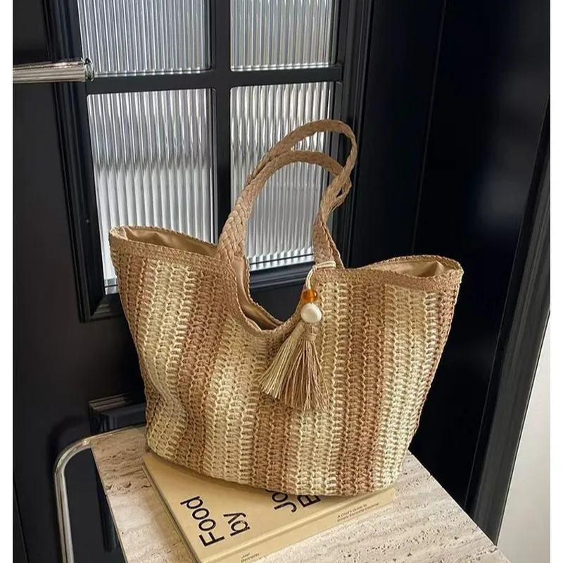 Striped woven straw tote bag f – Women'S Vacation Accessories recenzja i cena