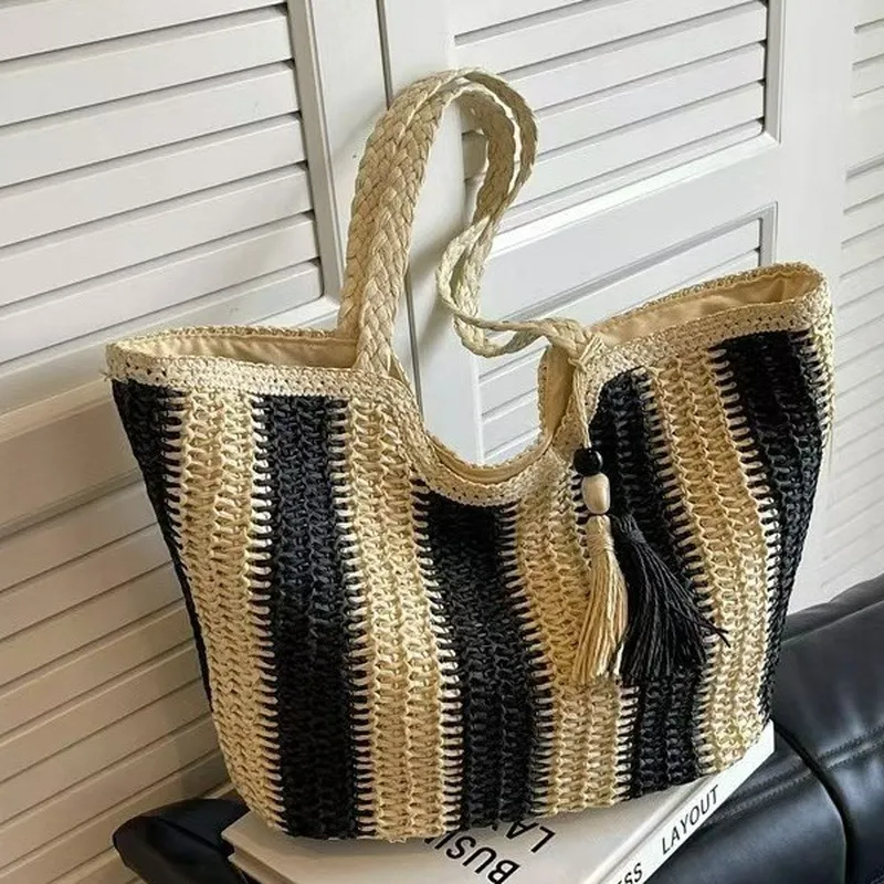 Striped woven straw tote bag f – Women'S Vacation Accessories recenzja i cena