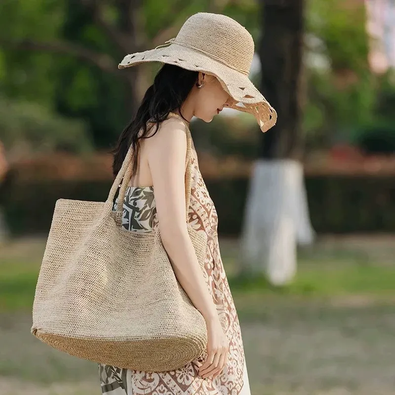 Premium raffia woven tote bag  – Women'S Accessories Handbags recenzja i cena